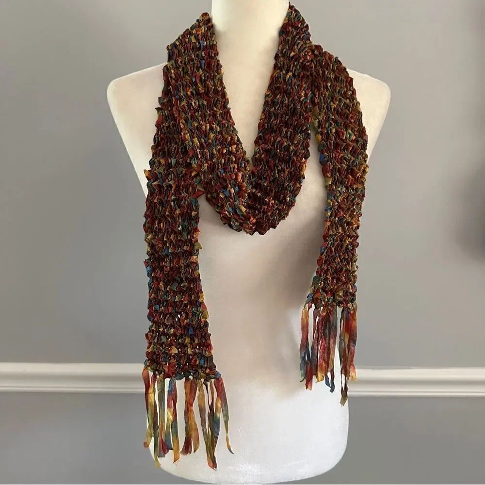 Vintage handmade colorful ribbon scarf